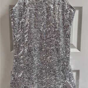 Silver Sequin Sleeveless Dress